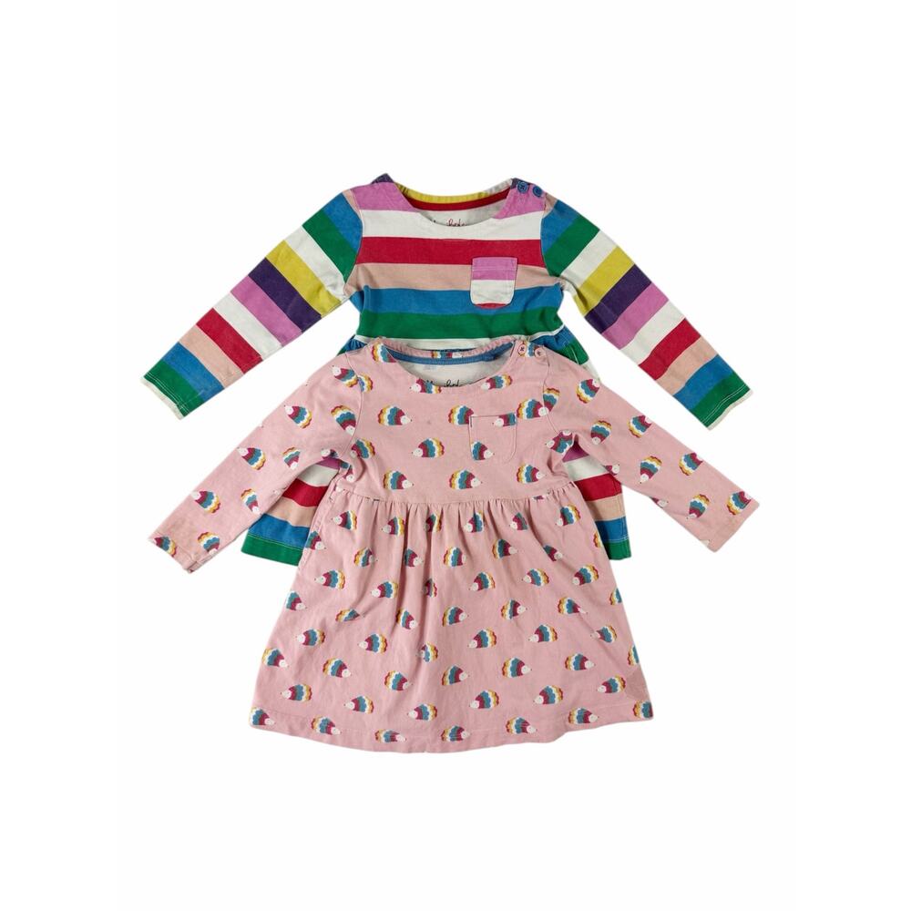 Mini Boden Girls Dress Bundle 3-4Y Rainbow Hedgehog Pink Print Long Sleeve